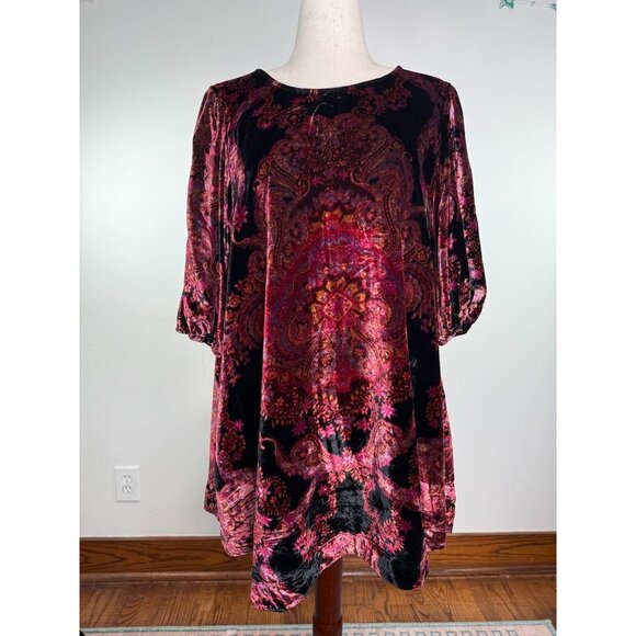 Free People Velvet Paisley Tunic Dress L Pink & Black - Picture 2 of 7